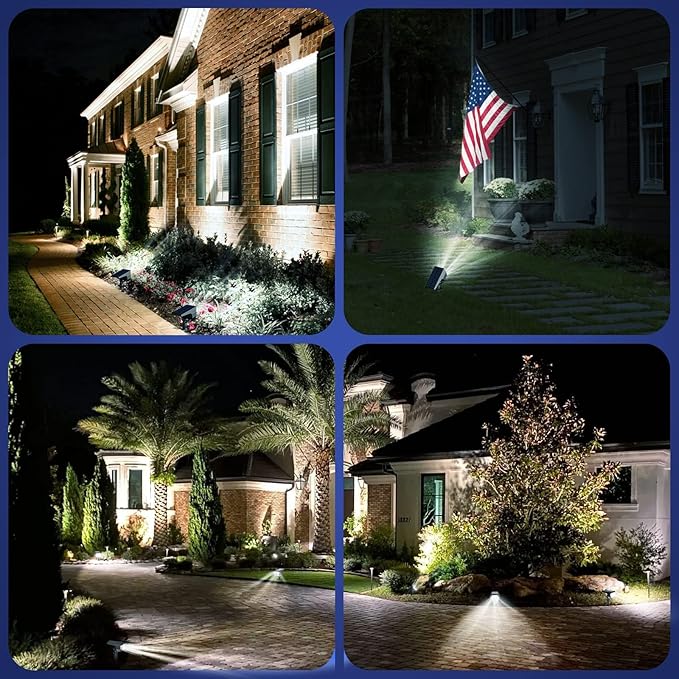 EIUIO Solar Outdoor Lights, Solar Lights Outdoor Waterproof, Solar Spot Lights Outdoor with Auto On/Off and 3 Lighting Modes, Outdoor Lights for Garden Decor, Outdoor Decor, 4 Pack(Cool White)