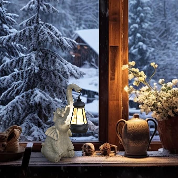 Solar Powered Outdoor Figurine Lights, 10 Inch Waterproof Animal Elephant Statue Light, Suitable for Decorations for Patio, Balcony, Lawn, Courtyard, Etc. (Trunk)