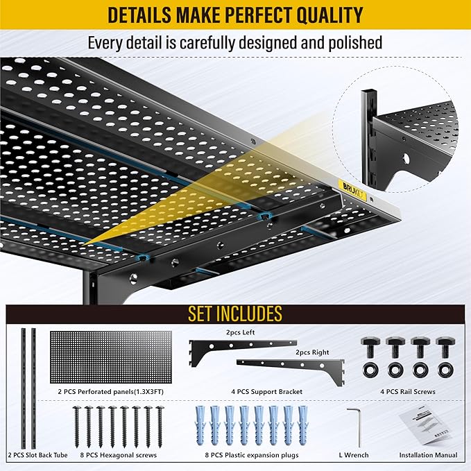 2 Tier 1.3x3ft Garage Shelving Wall Mounted, 400 lbs Load Capacity,15.6x36inch per Shelf Height Cassette Adjustable Floating Shelves(Black)