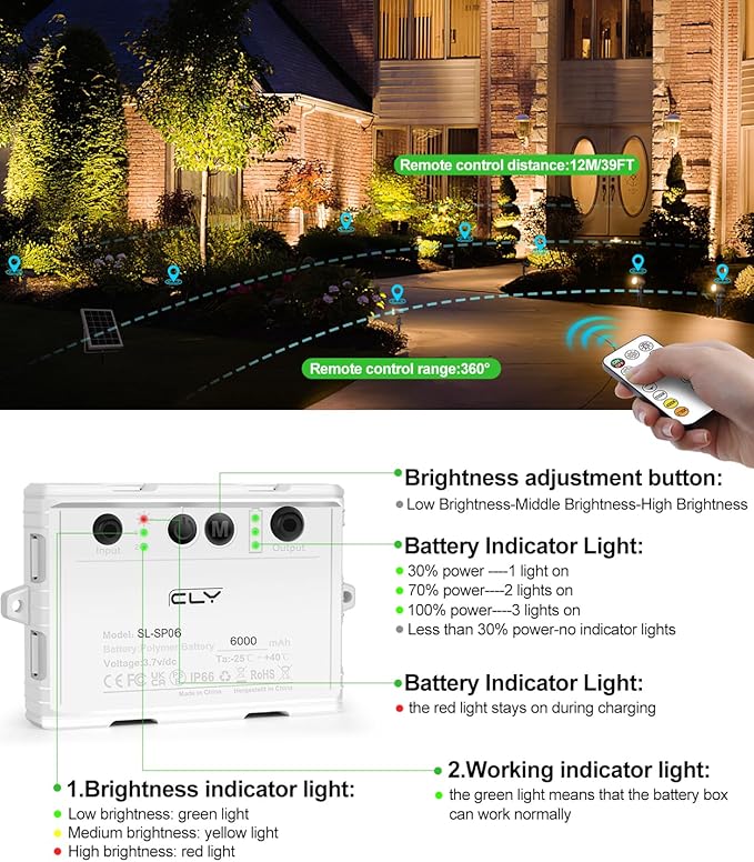 CLY 6 in 1 Solar Spotlights Landscape Outdoor Garden, Solar Spotlights IP66 Waterproof Landscape Lighting with Remote 18M Cable for Garden, Lawn, Patio, 2700K/4000K/6500K