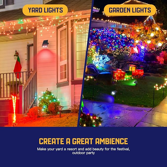 Kyosho Solar Color Spot Lights Outdoor, 9 Lighting Modes Halloween Christmas Lights, 38 LEDs Color Changing Waterproof RGBW Multicolor Tree Pool Solar Spotlight, 2 Pack