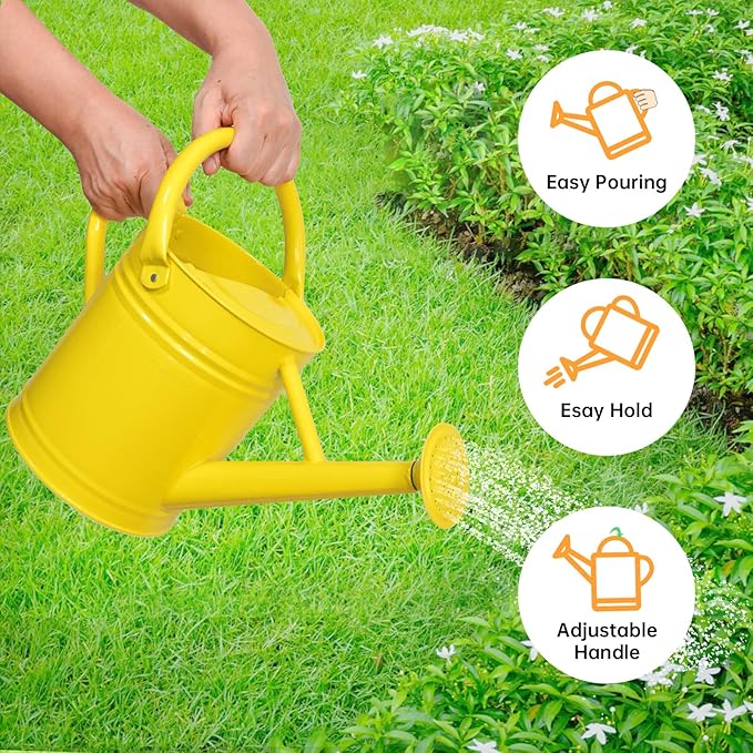 Metal Watering Can for Outdoor Plants, Galvanized Steel Watering Can with Removable spout, 1 Gallon,Perfect Home & Garden Décor Yellow