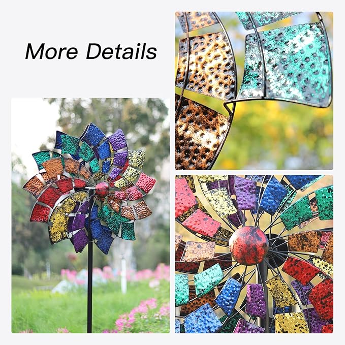 Yard Garden Wind Spinners - Large Outdoor Wind Spinners with Metal Stake, Yard Art Lawn Garden Decor (24" W x 84" H)