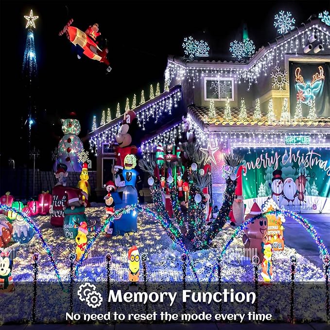 Icicle lights Outdoor - 66ft Christmas Lights with 640LED 120 Drops 8 Modes, Plug in Curtain String Lights Waterproof for Holiday Wedding Party Home Garden Bedroom Indoor Outdoor Decoration,Cool White