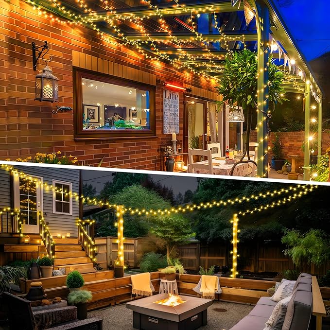 KNONEW 600ft 1500 LED Christmas String Lights Outdoor 8 Lighting Modes & Timer Dimmable Fairy Light Plug in Waterproof for Xmas Roof Yard Tree Wedding Party Holiday Decorations (Warm White)