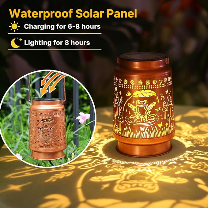 Frog Solar Lanterns Outdoor Waterproof Hanging Sunflower Solar Lights Gifts for Women Men Metal Decorative LED Lanterns Outside for Garden, Yard, Patio, Lawn, Porch, Backyard