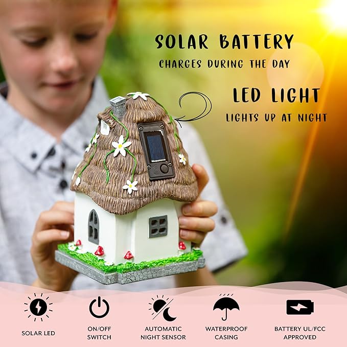 WILD PIXY Fairy Garden Kit - 13 Piece Glow in The Dark Fairy Garden Accessories, 7.1"" Outdoor Fairy House with Opening Door and Solar LED Light, Garden Door for Trees, Stones, Indoor/Outdoor Décor