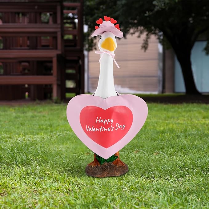 Valentines Goose Outfit Heart Porch Goose Clothes Pink Valentine Outfits for 23" H Statue, Concrete Cement Costume Outdoor Patio Yard Lawn Art Decoration