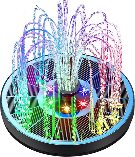 Solar Fountain Glass Panel with 2200 mah Battery, 3.5W Floating Solar Water Fountain with 4 Fixed Rods, Solar Fountain Pump for Bird Bath, Garden, Pond, Pool, Outdoor-Colorful Lights