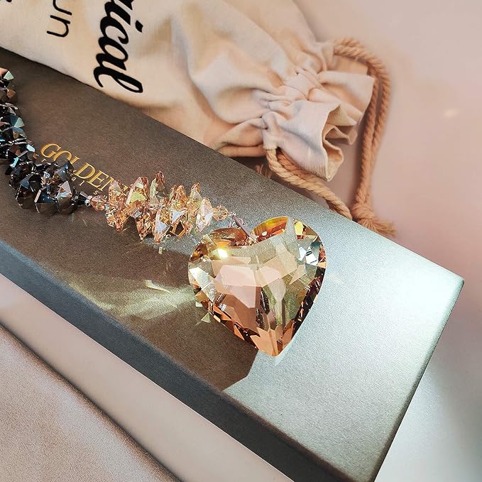 Champagne Glass Heart Crystal Ball Suncatcher, Prism Pendant for Windows, Chakra Indoor Outdoor Hanging Decoration, Rainbow Maker Gifts for Women, Mom and Children…