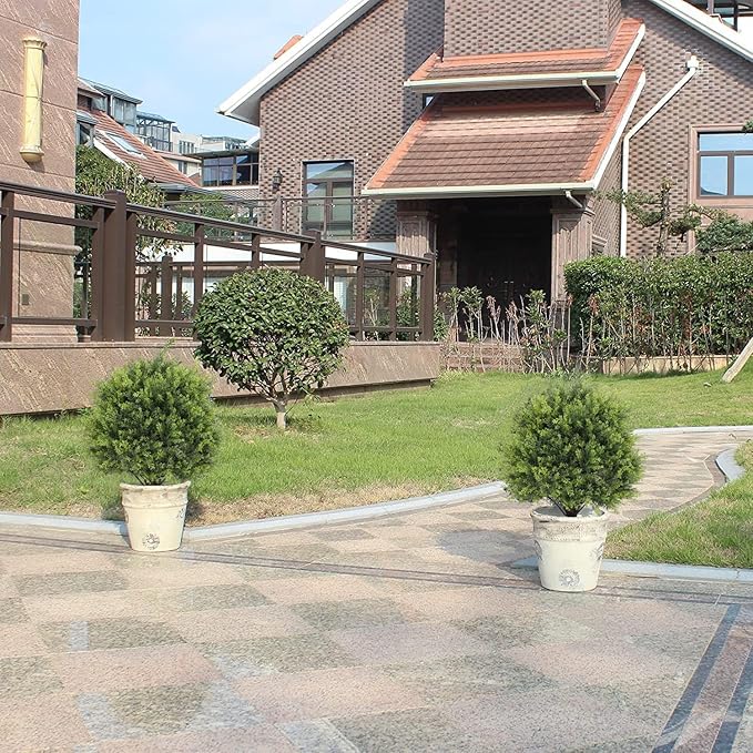 THE BLOOM TIMES 2ft Artificial Topiary Ball Trees Outdoor Set of 2, 24" Tall Faux Cedar Plants Outside UV Resistant Greenery Fake Evergreen Potted Bushes and Shrubs for Front Porch Patio Planter Decor