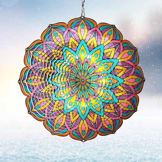 Wind Spinner Purple Tulip Mandala Wind Spinners for Yard & Garden Hanging Wind Sculpture & Spinners 3D Kinetic Metal Art Decor Outdoor Ornament, Fun Mandala Gifts for Women/Mom/Dad/Men/Girl