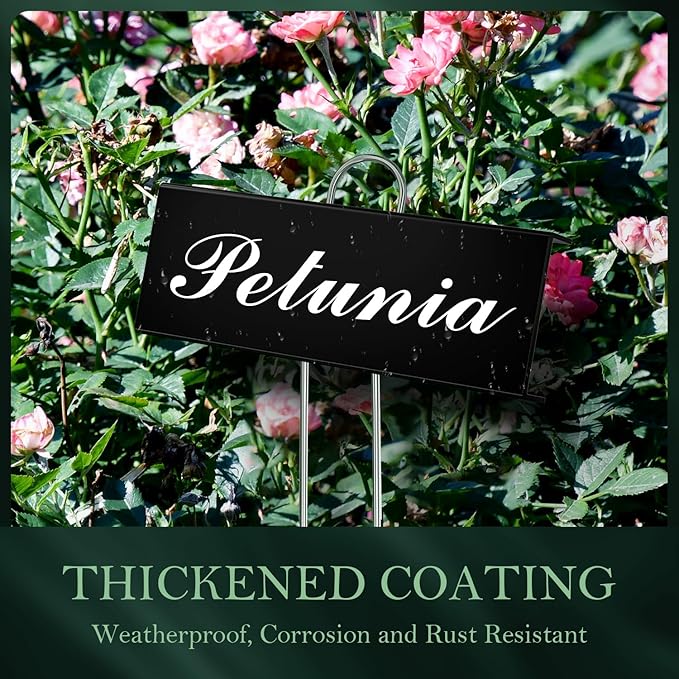 50 Pack Metal Plant Labels for Outdoor Garden Waterproof Plant Markers, Labels Garden Markers for Seedlings Herbs Vegetable Greenhouse Gifts, with Pen - Black