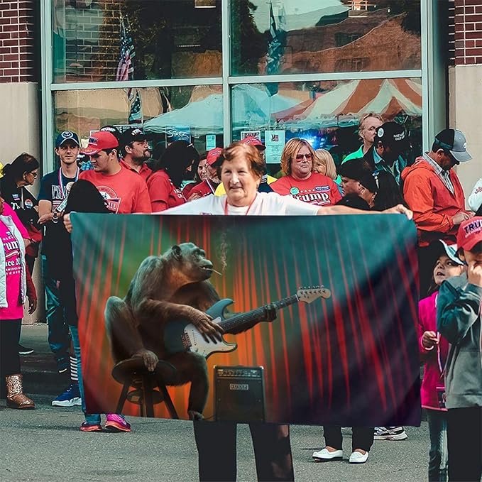 Monkey Music Gorilla Playing Guitar Flag 3x5 Ft Outdoor Decoration Banner House Flags Yard Farmhouse Garden Indoor Sign