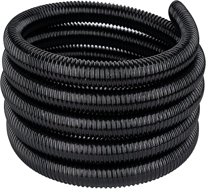 Pond Tubing 1” × 10ft- Black Corrugated Flexible PVC Hose, Kinkproof & Strong for Garden Ponds, Waterfall Sump Pump Pond Hose