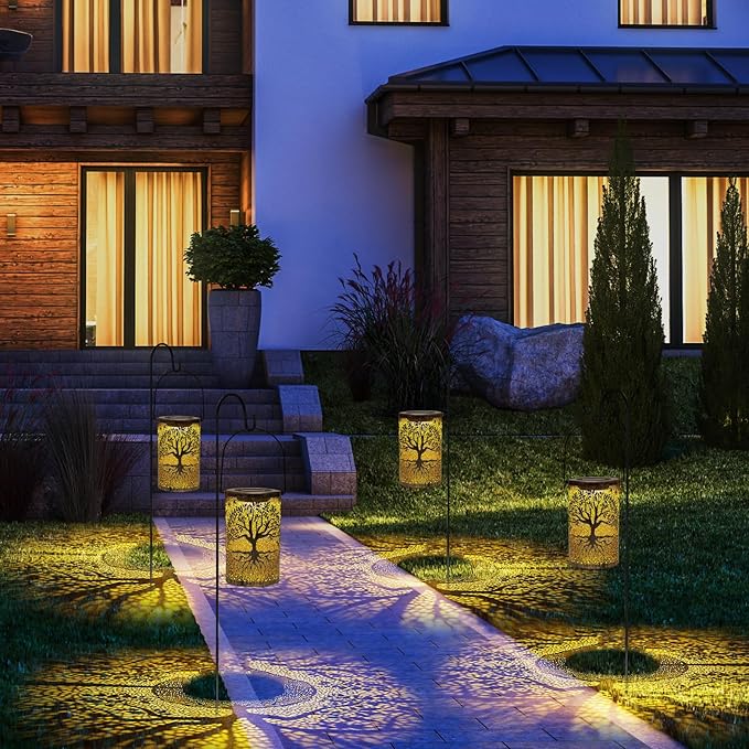 Solar Lanterns Outdoor Waterproof,Hanging Solar Tree of Life Lights Garden Decor,Gardening Birthday Gifts for Women Mom Grandma,Metal Hollowed-Out Lanterns for Yard,Patio,Backyard,Porch
