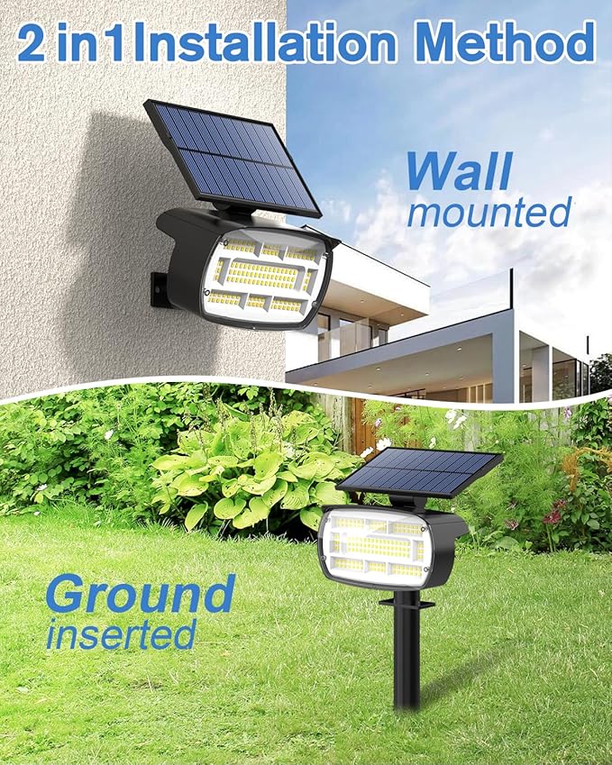 Fabrito Solar Spot Lights Outdoor 136 LEDs, Large Area Lighting Solar Lights Outdoor, 2 Pack IP65 Waterproof Landscape Spotlights Auto On/Off for Yard, Garden, Pathway, Plants,Tree (Cool White)