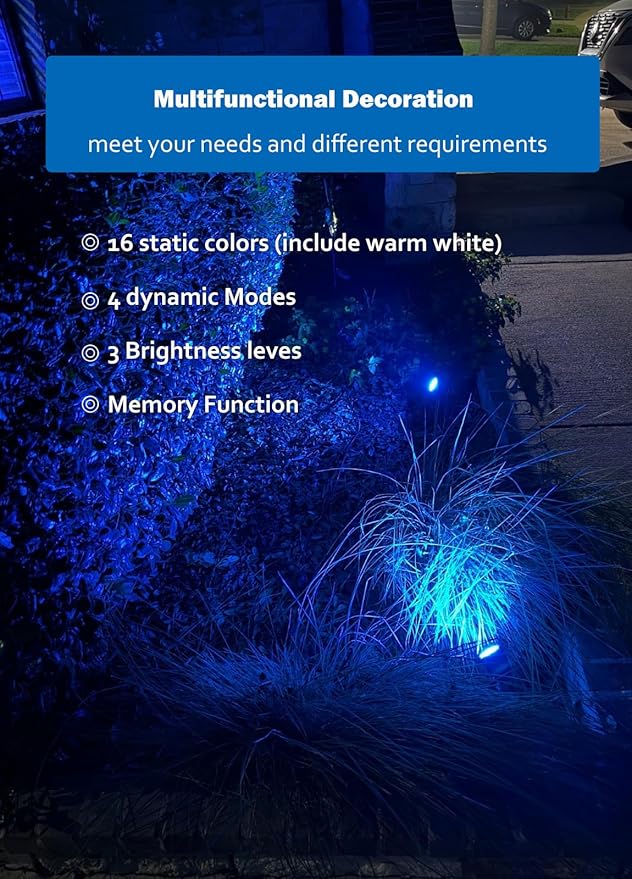 Halloween Christmas Spotlight Outdoor: 12W RGBW LED Spot Lights Outdoor with 16 Color Changing for Yard Garden Decor | 4 Pack of IP65 Waterproof 120V Plug in Landscape Lighting with Remote