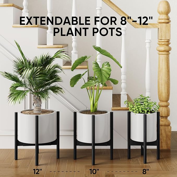 MUDEELA Adjustable Plant Stand Indoor, Bamboo Plant Stand 8 to 12 Inches, Single Floor Plant Stand for Indoor Plants, Bamboo Black Planter Stand for Indoor Plants, Pot Plant Not Included