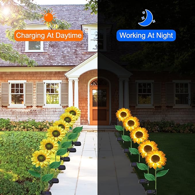 TYNLED Sunflower Solar Garden Lights, 2 Pack Outdoor Solar Powered Garden Stake Lights Waterproof Decoration Flower Landscape Lights for Garden Patio Pathway Backyard