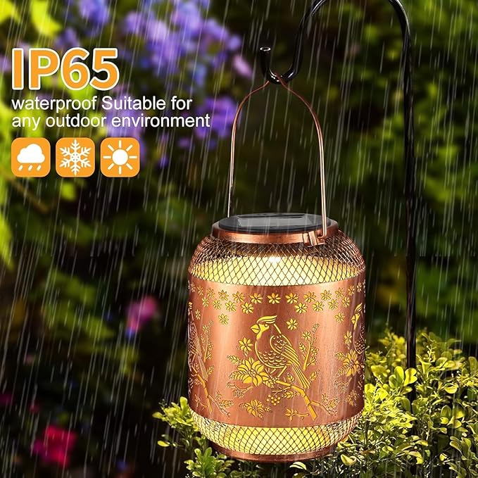 Solar Lanterns Outdoor Waterproof Christmas Birthdays Gifts for Women Mom Grandma Butterfly Garden Decor Metal Hanging Solar LED Lights for Patio(Red Bird-2P)