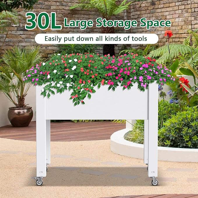 Horticulture Raised Garden Bed with Legs, Divisible Raised Resin Planter Box for Backyard, Patio, Balcony, with 4 Legs, 4 Swivel Lockable Wheels(Ashen,30.04 * 17.72 * 28.9)