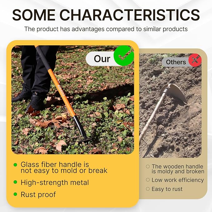 Garden Hoe,Garden Tools for Weeding,Hoe Garden Tool for Gardening Planting with Fiberglass Handle,57Inches,Orange