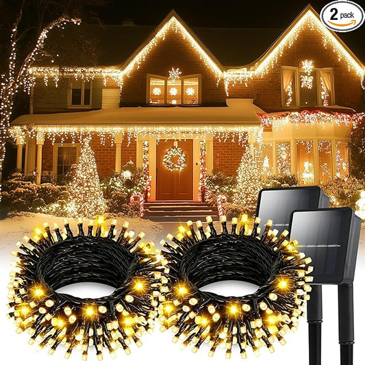 Solar String Lights for Outside, 2 Pack 100 Led Solar String Lights Outdoor Waterproof 100ft Solar Fairy Lights 8 Lighting Mode Solar String Lights Idea for Garden,Courtyards,Trees(Warm White)