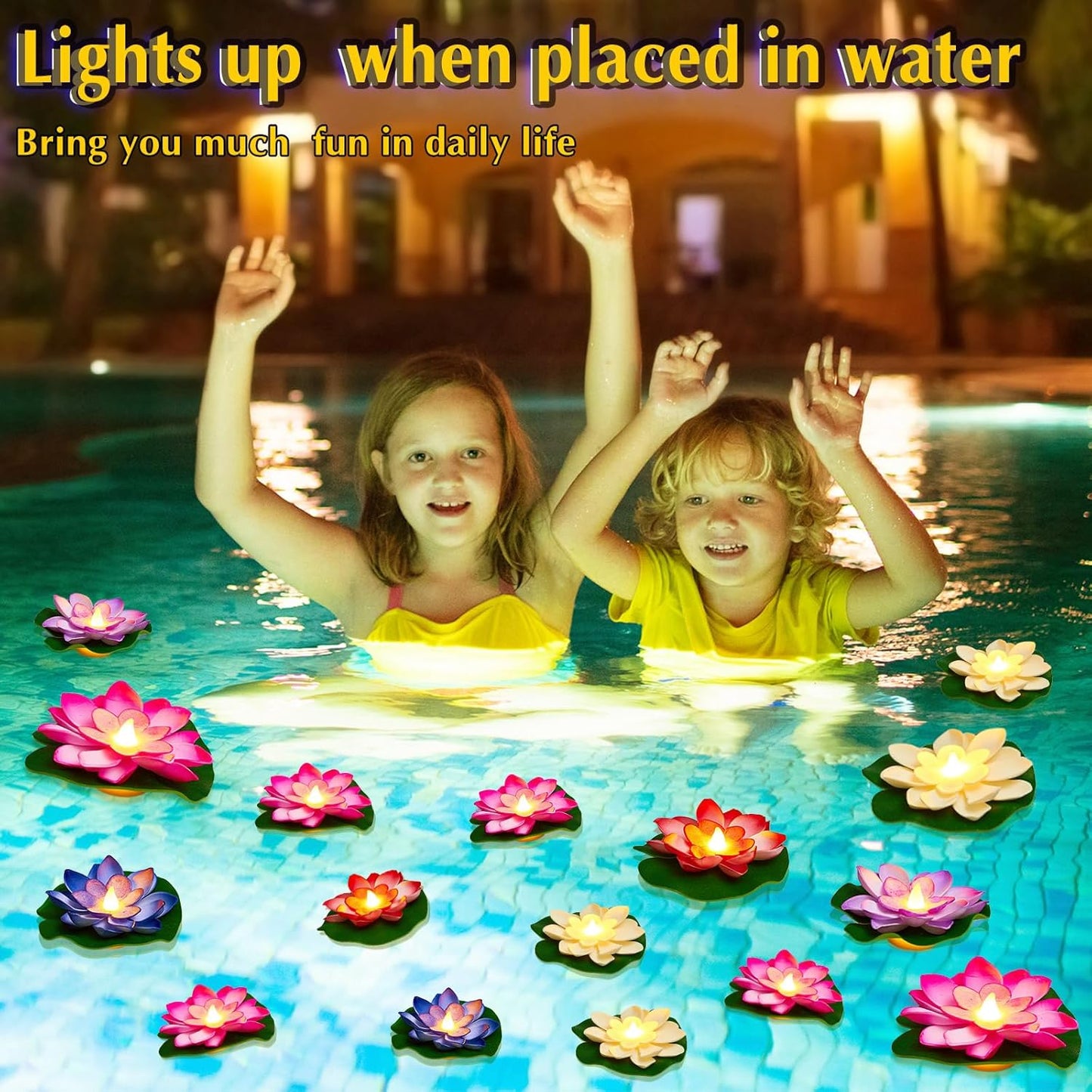 Liliful 36 Pcs Diwali Lotus Decoration Floating Lights Lotus Artificial Floating Flowers for Pool with LED Lights Battery Operated for Indian Puja Ganesh chaturthi Diwali(3.94, 5.91 Inch,Rich Color)