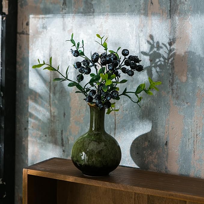 JOJUNO Glazed Rustic Bud Vase Set of 4 - Small Ceramic Mini Pottery Vases in White, Yellow, Green, Red - Ideal for Fresh & Dried Flowers - Modern Farmhouse Décor for Living Room, Shelves, Dining Table