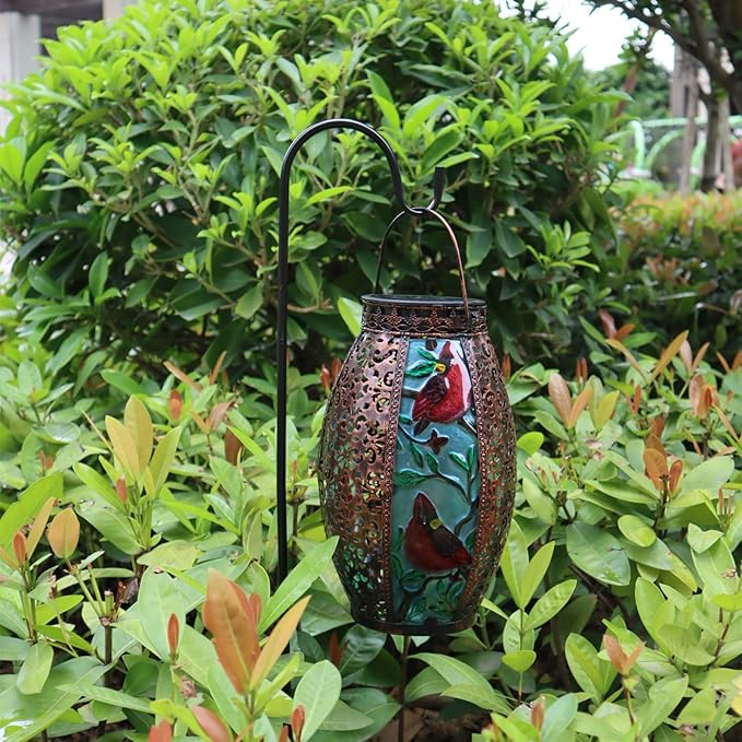 Outdoor Solar Lantern-Waterproof Hummingbird Hanging Metal Decorative Lights for Patio Table Garden Pathway Yard with Super Bright Warm White LED, Large Solar Panels, Auto On/Off Sensor