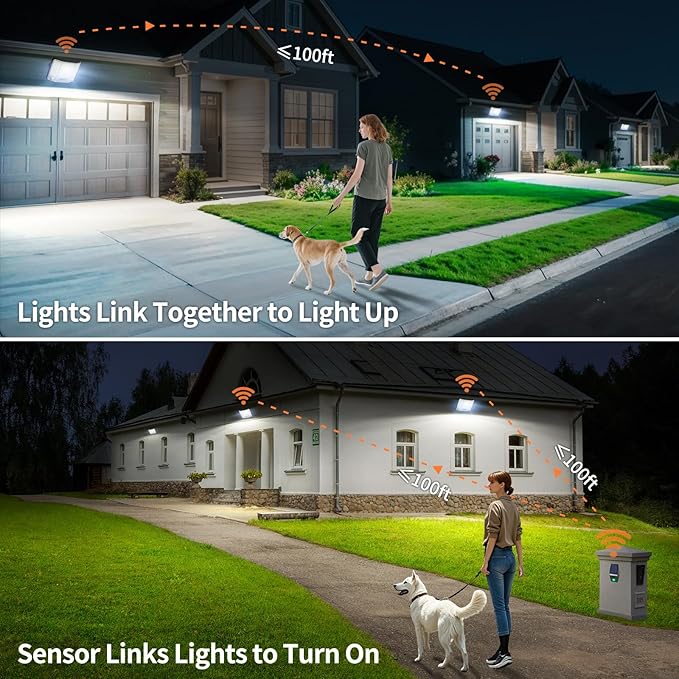 intelamp Solar Flood Lights Outdoor Waterproof, 20000mAh 4000LM Linkable Dual Motion Sensor Security Floodlight Exterior with Remote 16.4 FT Cable, 2-12H Dusk to Dawn Spots Lighting Outside