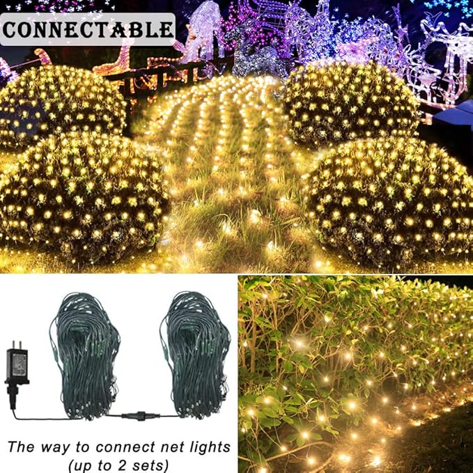 360 LED Christmas Net String Lights Outdoor, 21ft x 5ft Waterproof Warm White Mesh Giant Net, 8 Modes Connectable Fairy Lights for Bushes Tree Garden Home Party Decor