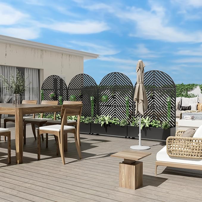 Casaphoria Metal Raised Garden Bed with Trellis and Wheels, 72"x47"x16" Arched Planter Box for Climbing Plants, Vegetables & Vines, Features Drainage Holes and Privacy Screen (Black-Parallel)