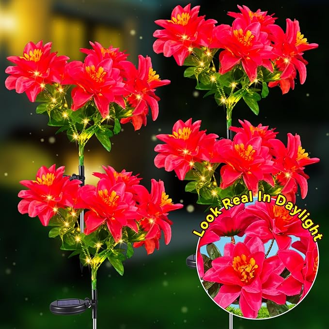 Neporal Solar Flowers Outdoor Waterproof Pink, Decorative Garden Lights Solar Powered Dusk to Dawn, 8-Stem, 2 Lighting Modes Plants Lights for Yard, Backyard, Porch (Modern, 2, Count)