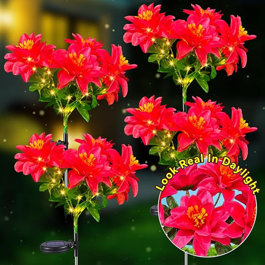 Neporal Solar Flowers Outdoor Waterproof Pink, Decorative Garden Lights Solar Powered Dusk to Dawn, 8-Stem, 2 Lighting Modes Plants Lights for Yard, Backyard, Porch (Modern, 2, Count)