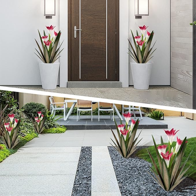 Homight Metal Agave Plant Outdoor Decoration Outdoor Garden Decoration Lily Mexican Yard Art Plant Garden Agave Lily Decorative Garden Gift (3 Big Red Lilies), HM-390-345