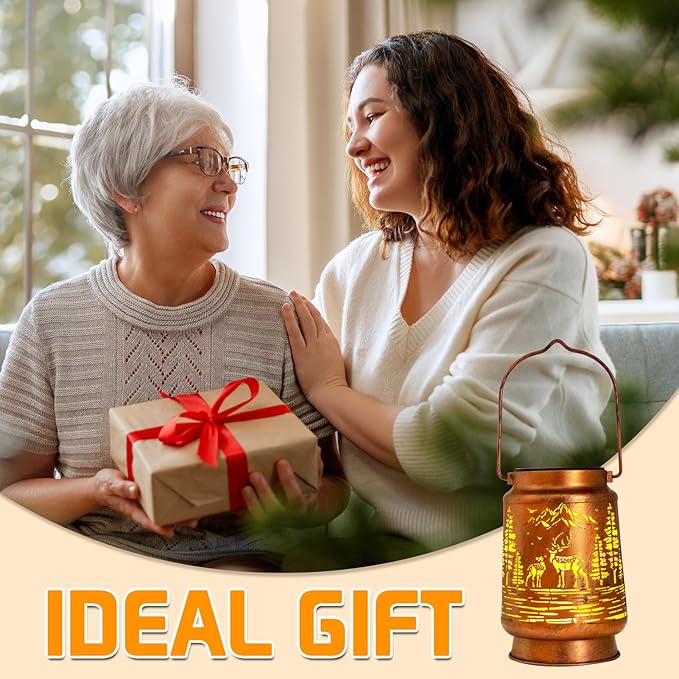 Solar Lanterns Outdoor Garden Decor, Gifts for Women, Mom, Grandma, Birthday, Thanksgiving, Decorative Waterproof Hanging Metal LED Light for Yard, Patio, Lawn, Landscape, Backyard (Deer)