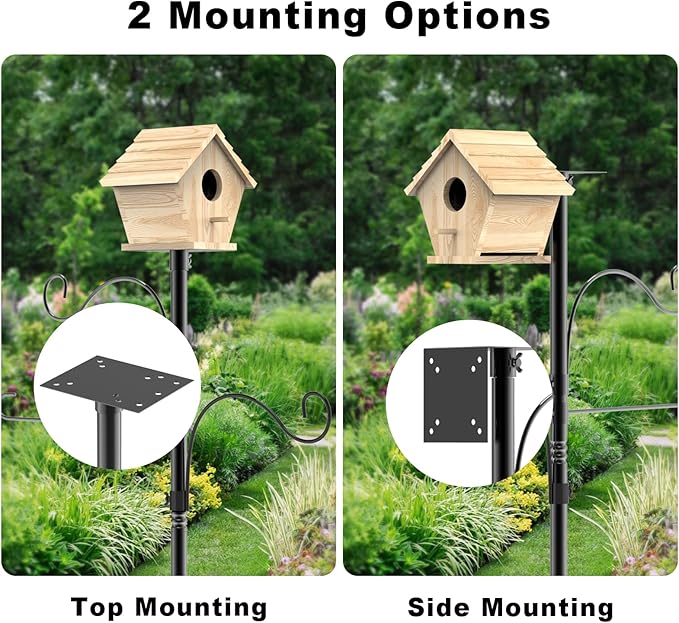 Bird Feeder Pole 118 Inch, Hummingbird House Mount Kit With Squirrel Proof Baffle, Double Shepherds Hooks for Outdoor, Yard, Garden Decor, Black (House Not Included)