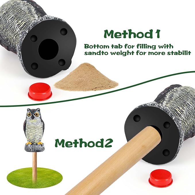 3 Pack Fake Owl Decoy to Keep Birds Away - Plastic Horned Owl Statues Bird Scarecrow Deterrents for Pigeon Hawk Squirrels Woodpecker, Halloween Decoration, Bird Scare Devices for Garden Outdoor Yard