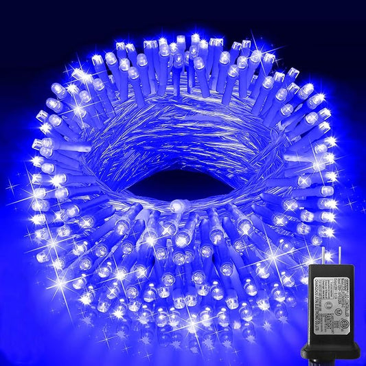 KNONEW Outdoor Christmas Lights 99ft 300 LED String Lights 8 Modes & Timer Fairy Light Plug in Waterproof LED String Lights for Xmas Yard Tree Wedding Party Holiday Decorations (Blue)