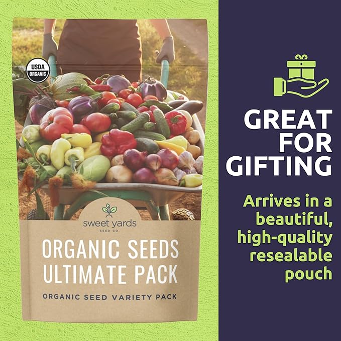 Organic Seeds Ultimate Variety Pack - 60 Individual Packs - 2025 Season - Geonvese Basil, Nantes Carrot, Roquette Arugula and More! for Indoor & Outdoor Planting (Non-GMO, Certified Organic)