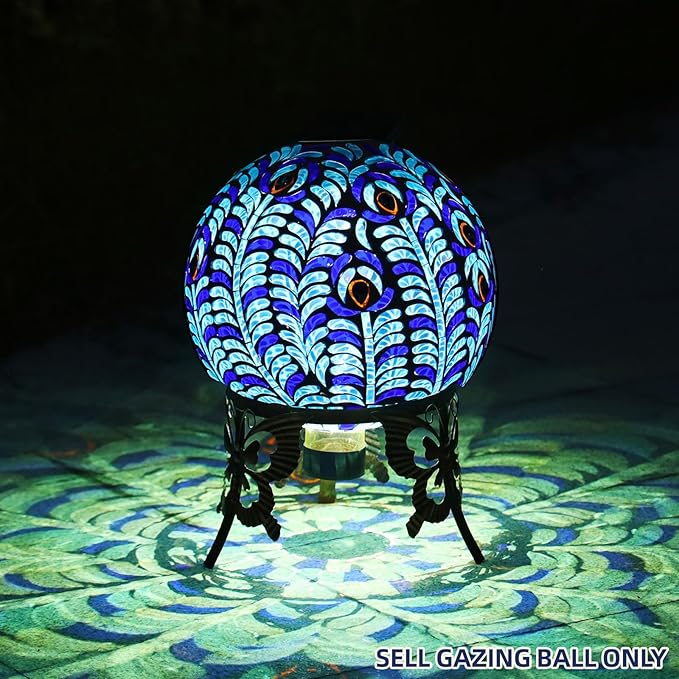 VOREEN Solar Gazing Ball, Mosaic Glass Gazing Globe with Solar Light, Waterproof Outdoor Yard Decoration Sphere for Homes, Patio, Lawn and Gardens, 10", Blue