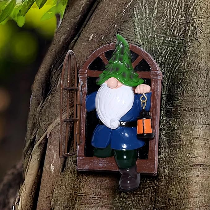 Whimsical Fairy Garden Gnome Statue, Tree Faces Decor Outdoor -5.9 Inch, Funny Garden Tree Decoration,Ideal Patio Yard Lawn Porch Decoration