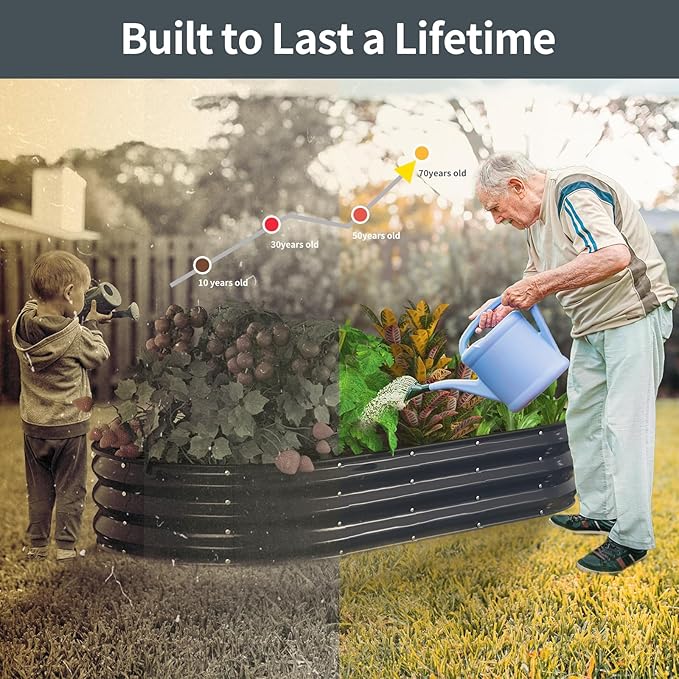 Kesfitt Raised Garden Bed Kit,Outdoor Galvanized Planter Raised Boxes with Safety Edging and Gloves,Large Metal Raised Garden Beds for Gardening Vegetables,Fruits,Flower(6x3x1FT)