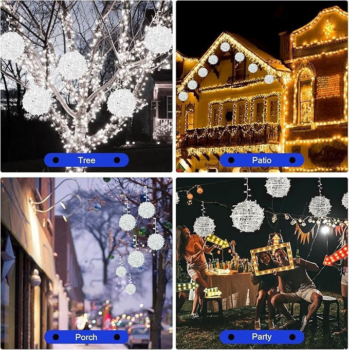 Christmas String Lights Outdoors,4 Pack 7.95" Sphere Lights,Ball Tree Garden Globe Lights for Home, Party, Christmas, Porch Patio,Wedding, Garden,Tree Decoration with Plug
