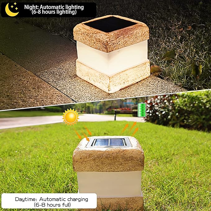 2 Pack Solar Rock Lights Outdoor - Solar Garden Decor Landscape Pathway Lights Waterproof with Warm LED Lights for Table Patio Yard Garden Walkway Decor(Brown)