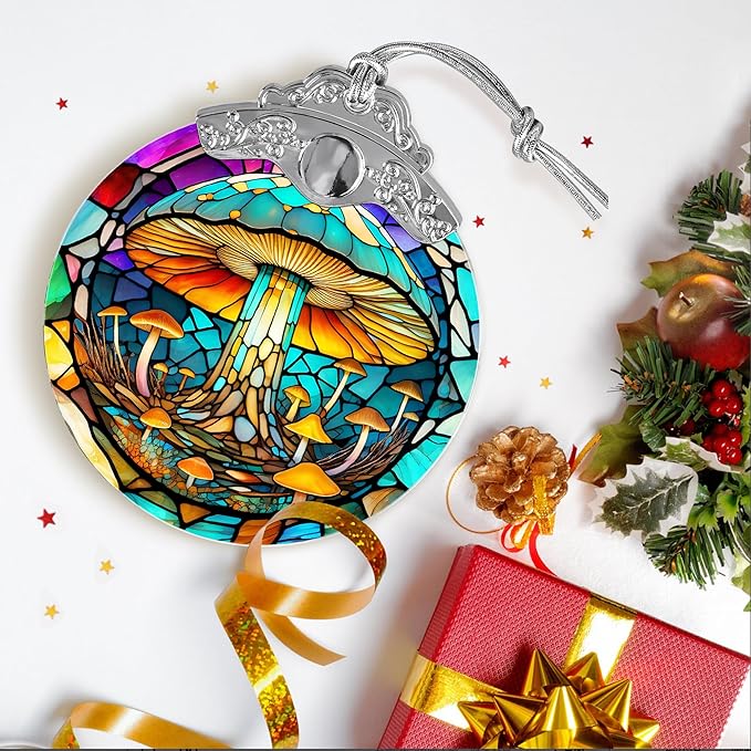 Stained Glass Suncatcher, Jocidea Mushroom Ornament, Christmas Ornaments, Holidays Ornaments, Christmas Tree Decor, Mushroom Decor for Home, Mushroom Gifts