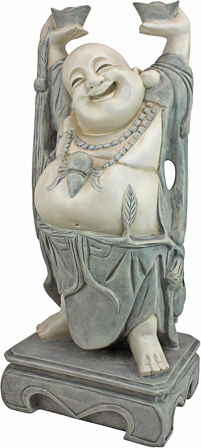 Design Toscano Jolly Hotei Laughing Man Asian Decor Indoor/Outdoor Garden Statue, 26 inches tall, Cast Stone Resin, Two Tone Stone Finish