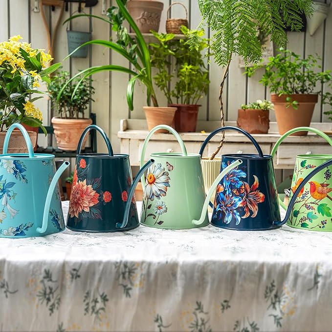 Berry&Bird House Plants Watering Can - Indoor&Outdoor 1/2 Gallon Stainless Steel Water Can with Long Spout Garden Decoration for Flower Bonsai Succulent Gardening Large Watwer Bottle (Lilium Brownii)